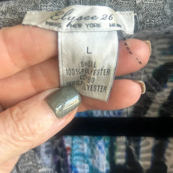 Elysee 26 Bold Green Blue Gray Print Hooded Long Sleeve Sweater Size Large - Picture 5 of 10